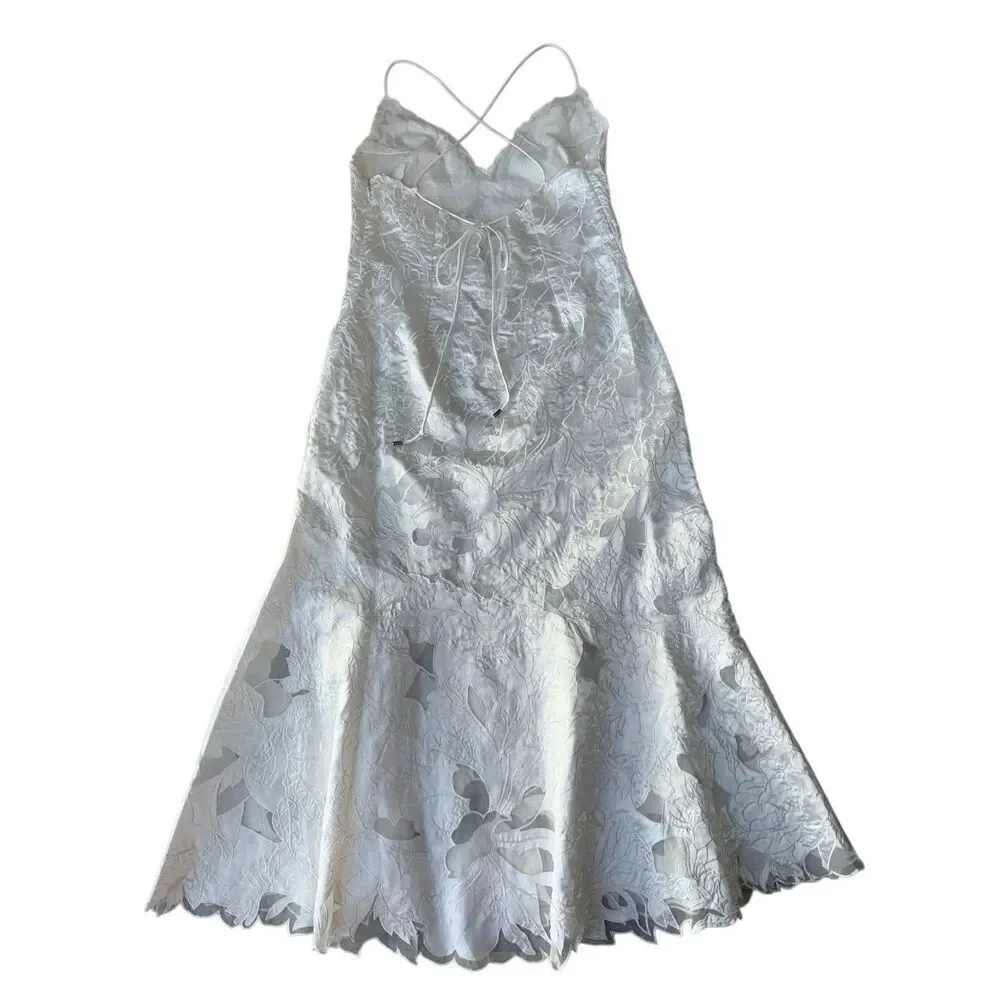 Liv Foster Reese Sleeveless V-Neck Embroidered White Maxi Dress Size 12
